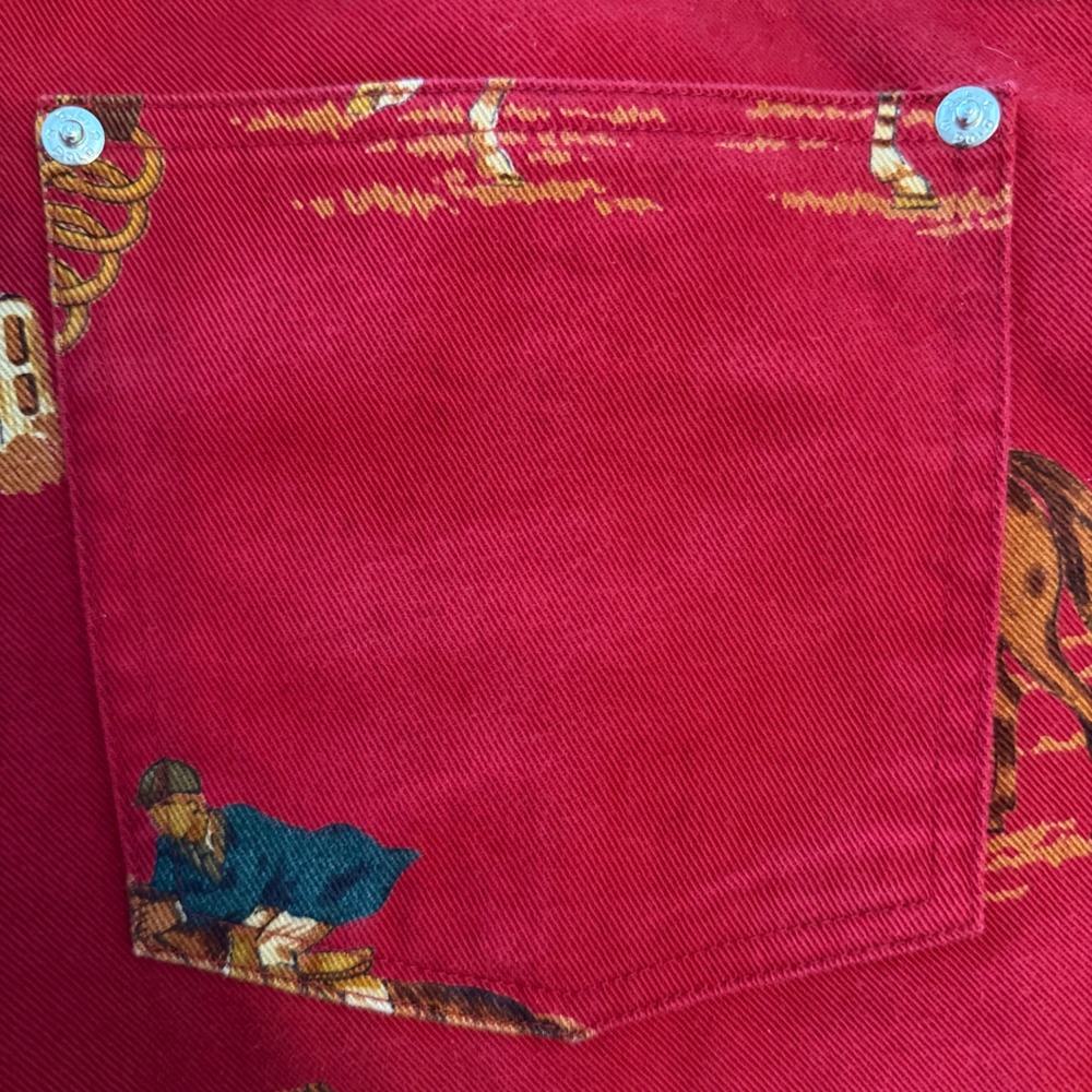 Vintage Ralph Lauren Skirt Horse Print Red Denim Long Women's Size 12 80s 90s - Picture 12 of 14